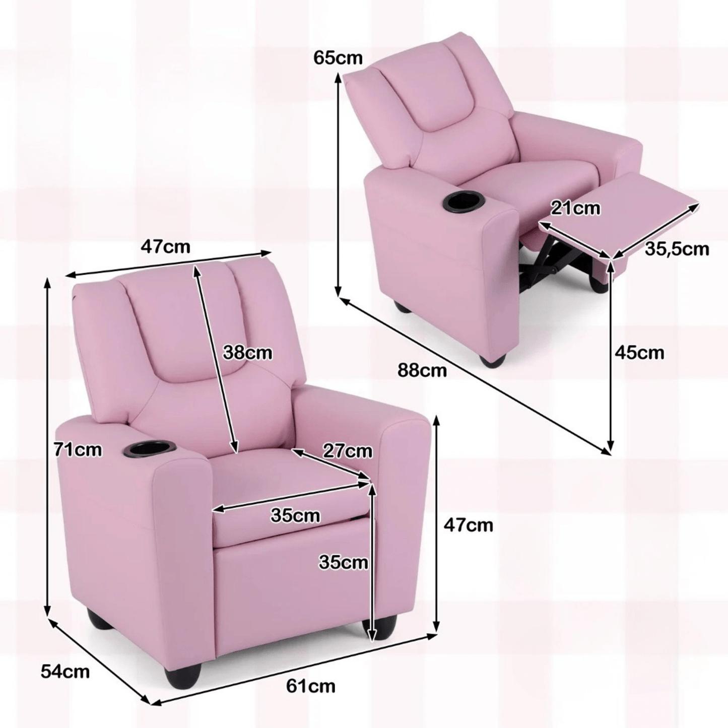 Vaikiškas Fotelis Su Reguliuojamu Atlošu Ir Pakoja, 61 × 54 × 71 cm Vaikiški Foteliukai ir Pufai