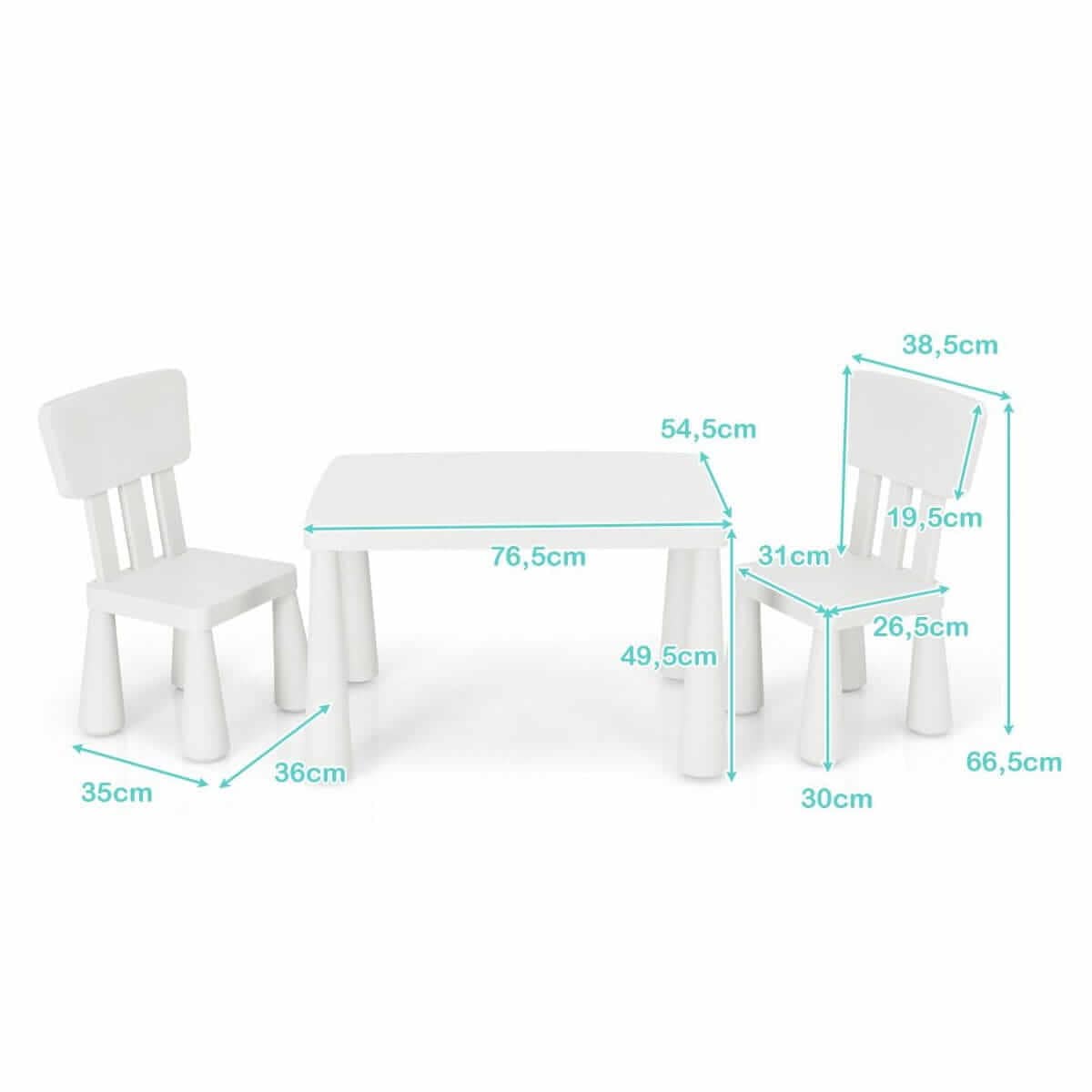 Vaikiškas Komplektas Staliukas ir 2 kėdutės, Balta Spalva 76,5 x 54,5 x 49,5 cm, 1318 Staliukai Kėdutės