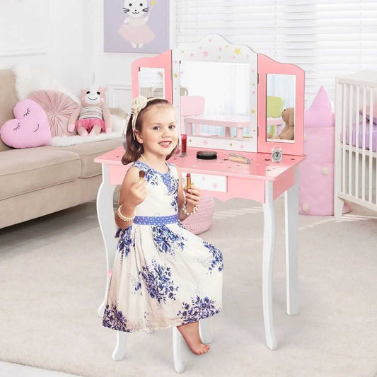 Vaikiškas Kosmetinis Grožio Staliukas Mergaitei Su Žvaigždėmis Rožinis Kosmetinis Staliukas