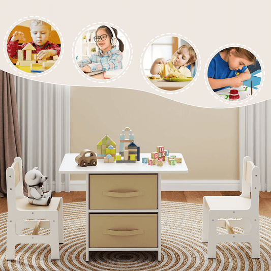 Vaikiškas Medinis Staliukas 2 Kėdutės Su Dėžėmis Ir Dėlione Staliukai Kėdutės