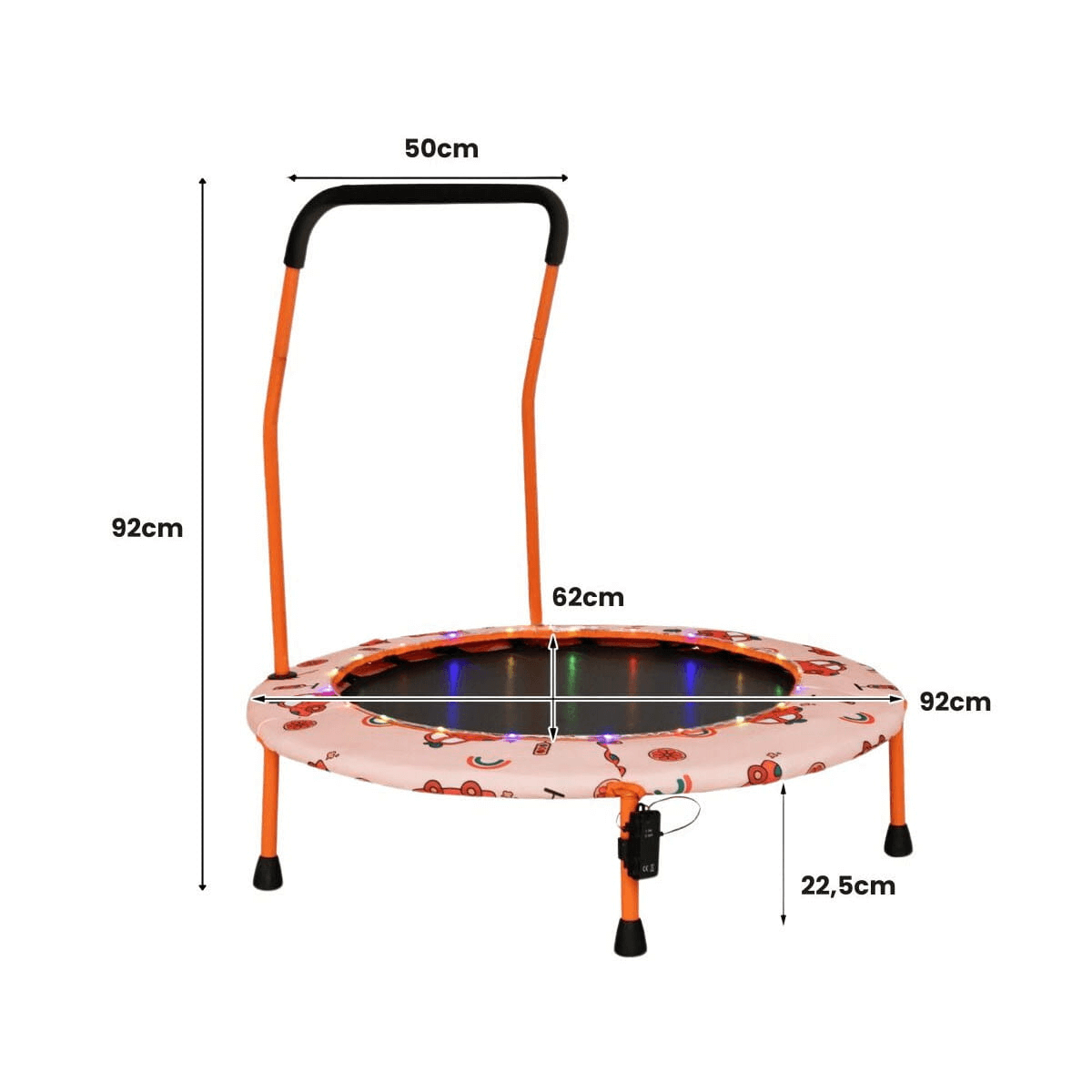 Vaikiškas Mini Batutas Su LED Lemputėmis Ir Rankena 92 cm, Oranžinė Batutai