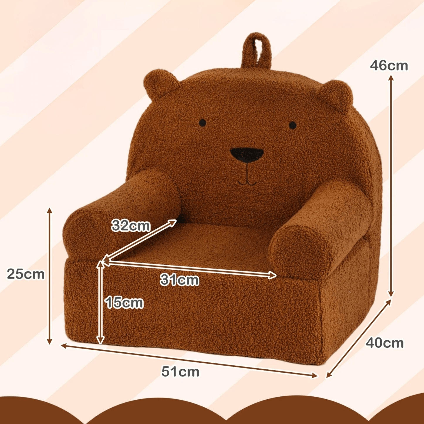 Vaikiškas Minkštas Fotelis Su Meškiuko Motyvu, 51 × 40 × 46 cm Vaikiški Foteliukai ir Pufai