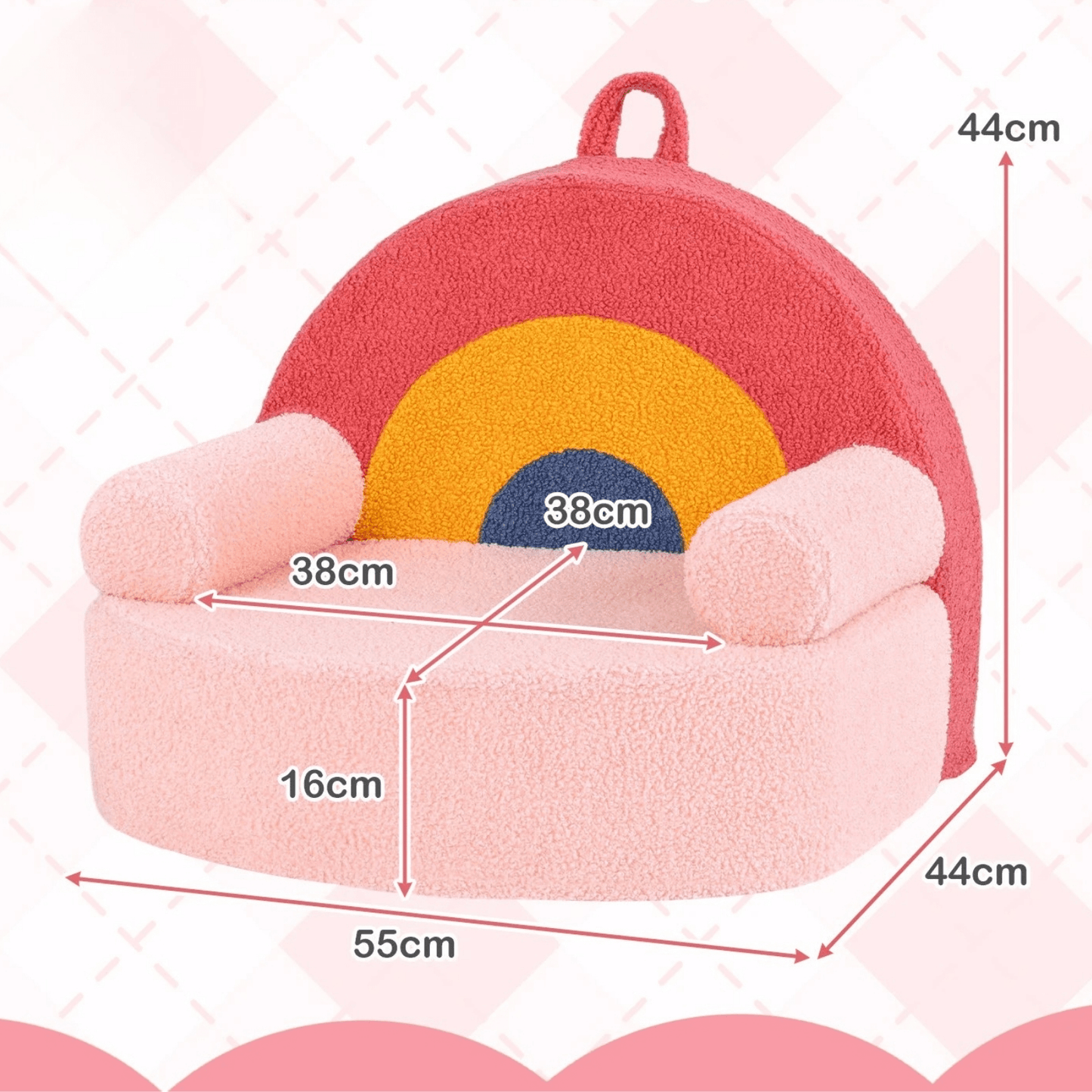 Vaikiškas Minkštas Fotelis Su Vaivorykštės Raštu, 55 × 44 × 44 cm Vaikiški Foteliukai ir Pufai