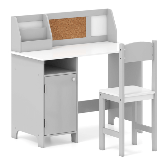 Vaikiškas Rašomasis Stalas Su Kėde, Kamštine Ir Magnetine Lentomis, Pilkas Rašomasis Stalas