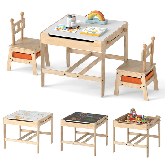 Vaikiškas Stalas Su Dvipusiu Stalviršiu Ir Roboto Kėdėmis – 3 Dalių Staliukai Kėdutės