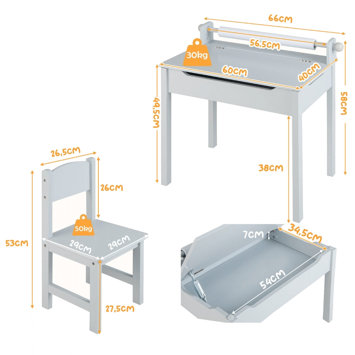 Vaikiškas Stalas Su Kėde Ir Piešimo Popieriaus Ritinėliu Staliukai Kėdutės