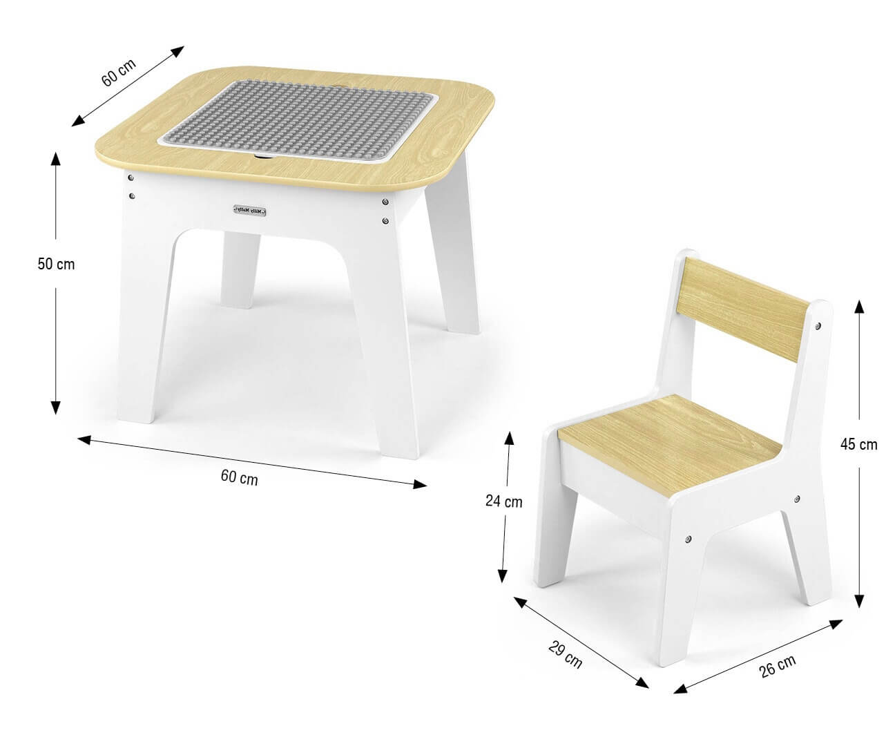 Vaikiškas Stalas Su Kėdutėm Ir Apverčiama Lenta Kaladėlėms Ir Piešimui, Baltas Staliukai Kėdutės