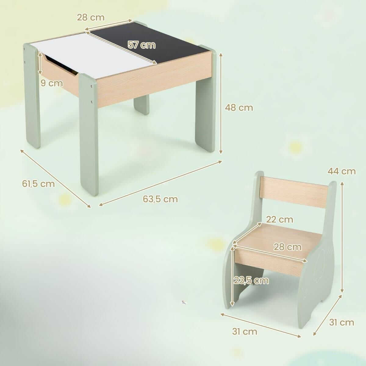 Vaikiškas Stalas Su Kėdutėm, Piešimo Lenta Ir Daiktadėžėmis, Žalias Staliukai Kėdutės