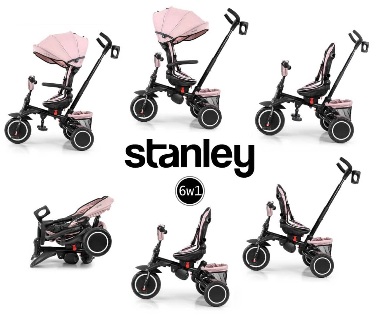 Vaikiškas Stumiamas Triratis Dviratis Su 360° Milly Mally Stanley Rubber, Rožinis Stumiami Triratukai