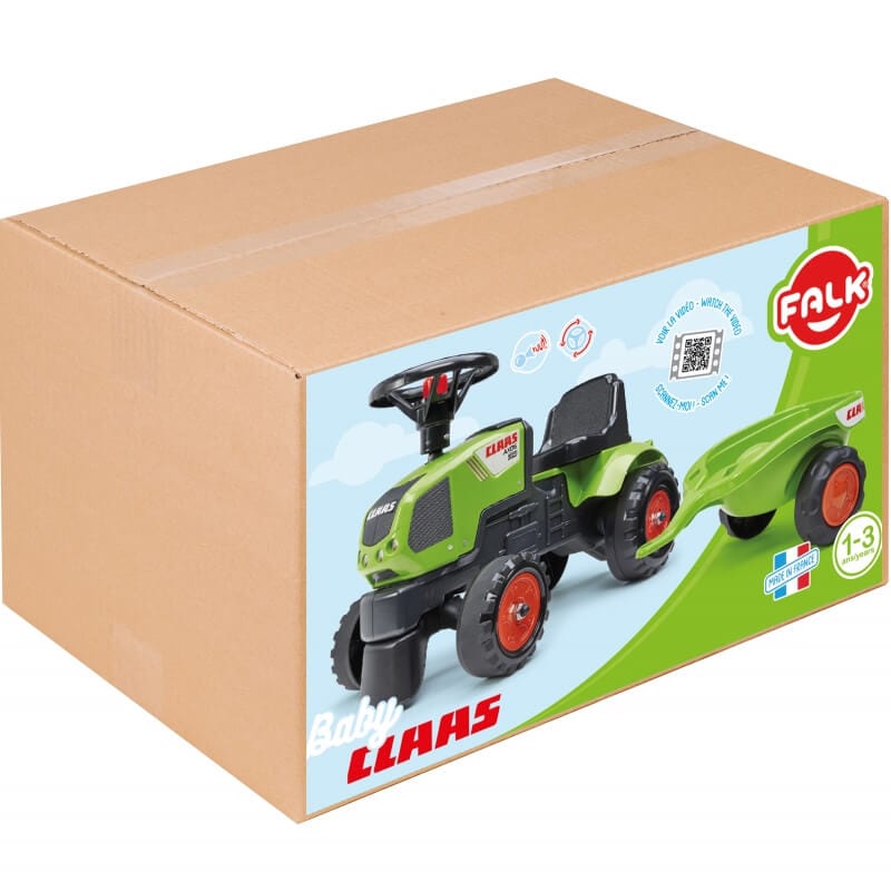 FALK Traktorek Baby Claas Axos 310 Zielony z Przyczepką od 1 roku Transporto Priemonės