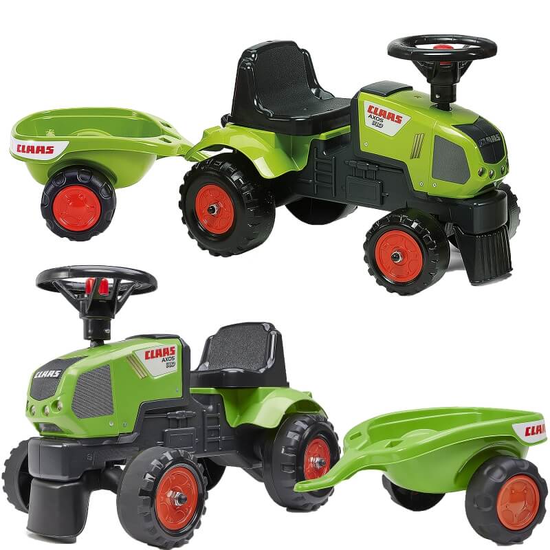 FALK Traktorek Baby Claas Axos 310 Zielony z Przyczepką od 1 roku Transporto Priemonės