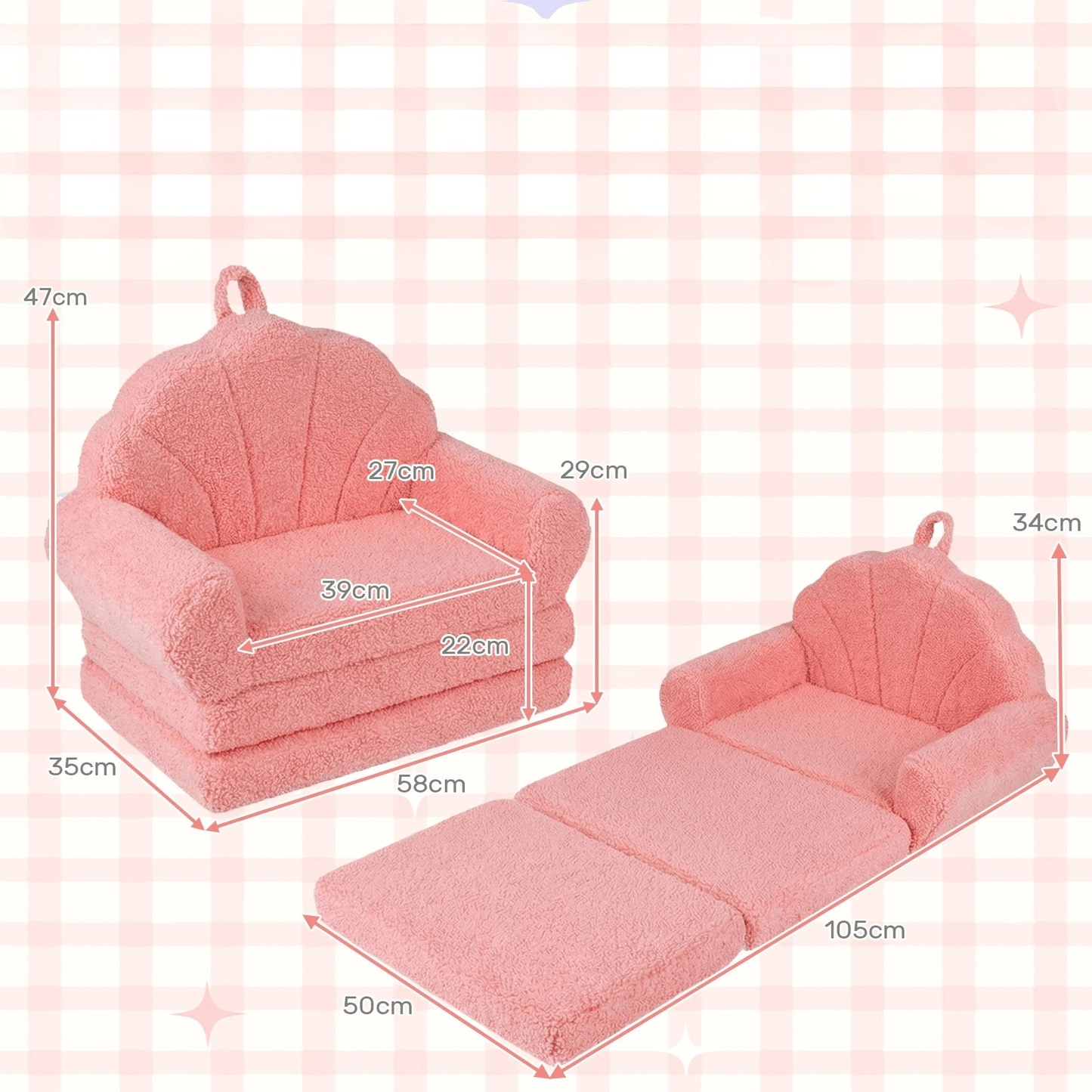 Vaikiškas Transformuojamas Fotelis-Lova Rožinis 58 x 35 x 47 cm Vaikiški Foteliukai ir Pufai