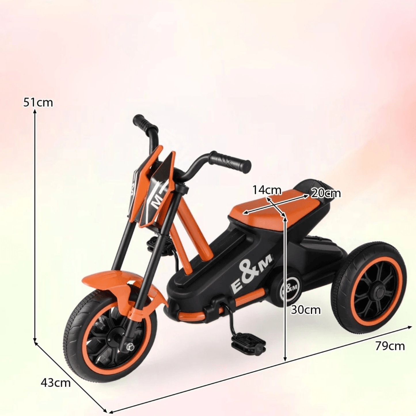 Vaikiškas Triratis Dviratis Stabilus su Vairo Ribotuvu Oranžinis 3+ Elektriniai Motociklai