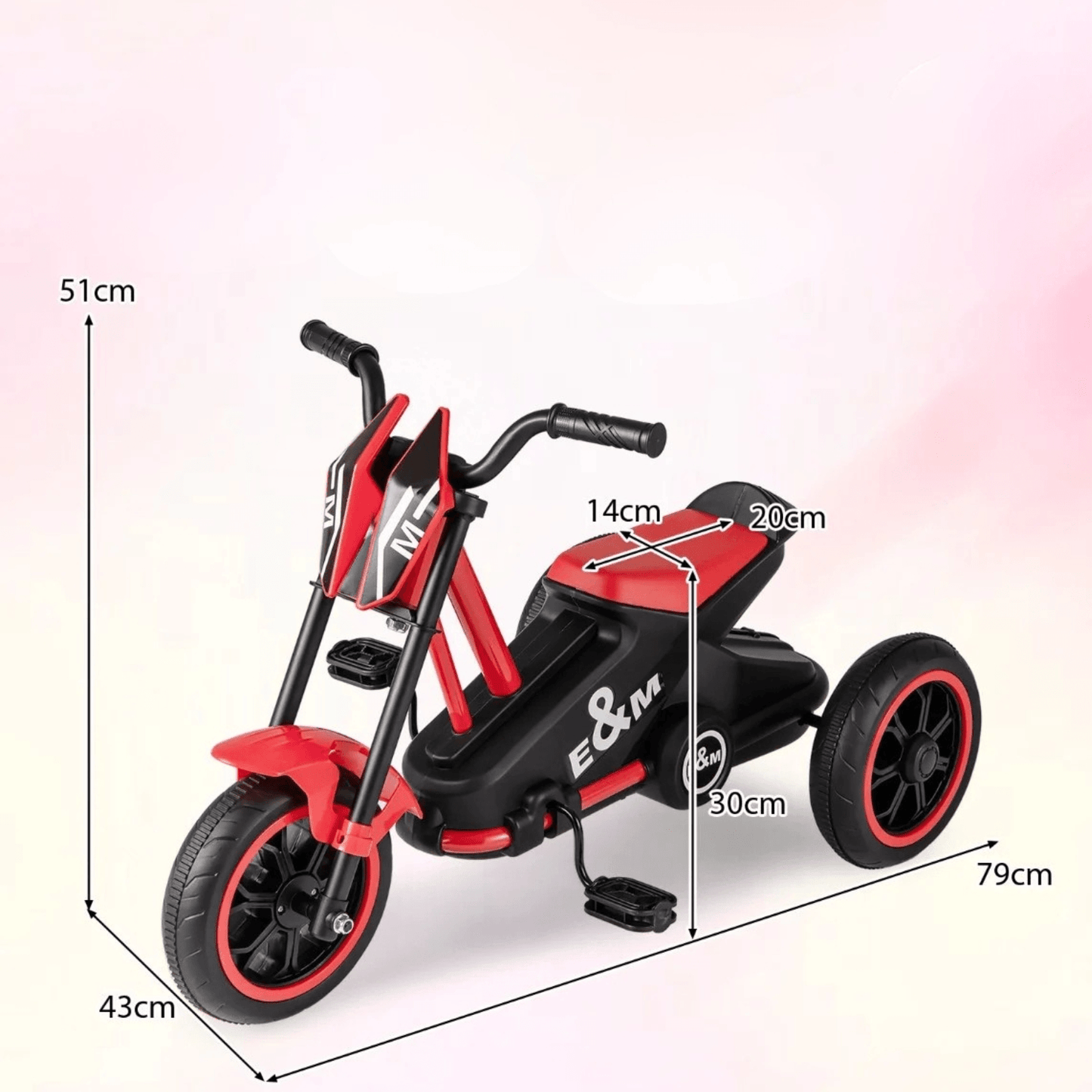 Vaikiškas Triratis Dviratis Stabilus su Vairo Ribotuvu Raudonas 3+ Elektriniai Motociklai