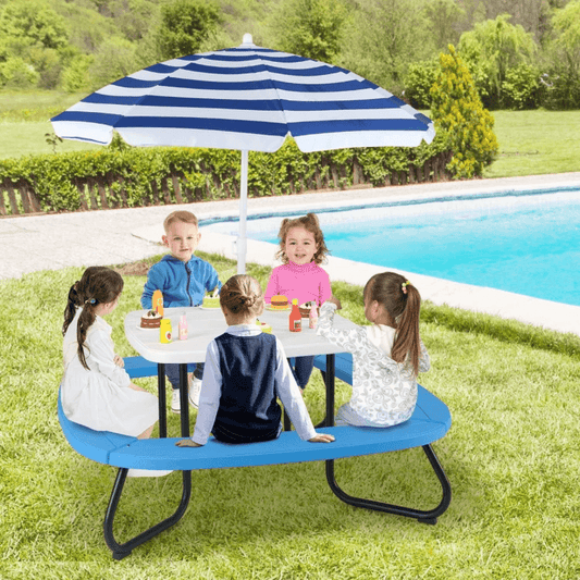 Vaikų Sodo Stalas su Suolais ir Skėčiu 8 Vaikams 125×125×100–160 cm Lauko stalai