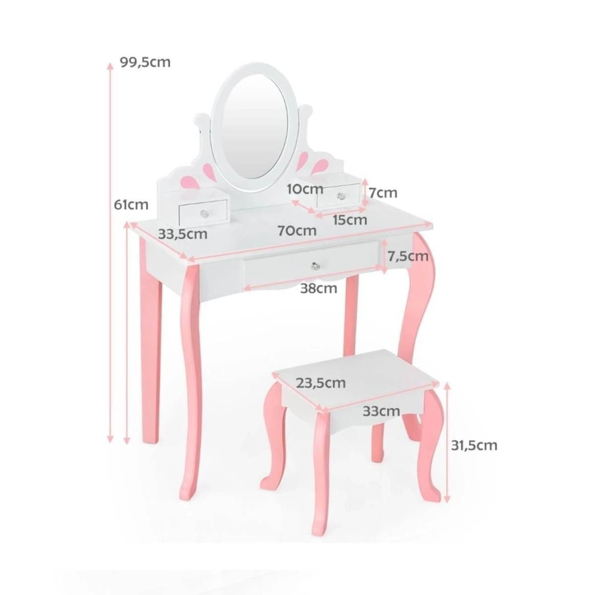 Vaikų tualetai su pasukamu veidrodžiu ir taburetėmis Tualetinis Staliukas