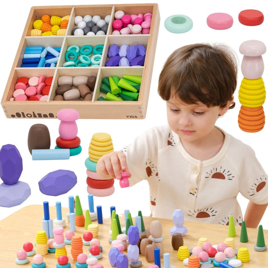 Viga Medinės Montessori Kaladėlės Ir Rūšiuoklė, 141 Dalis – nuotrauka 1