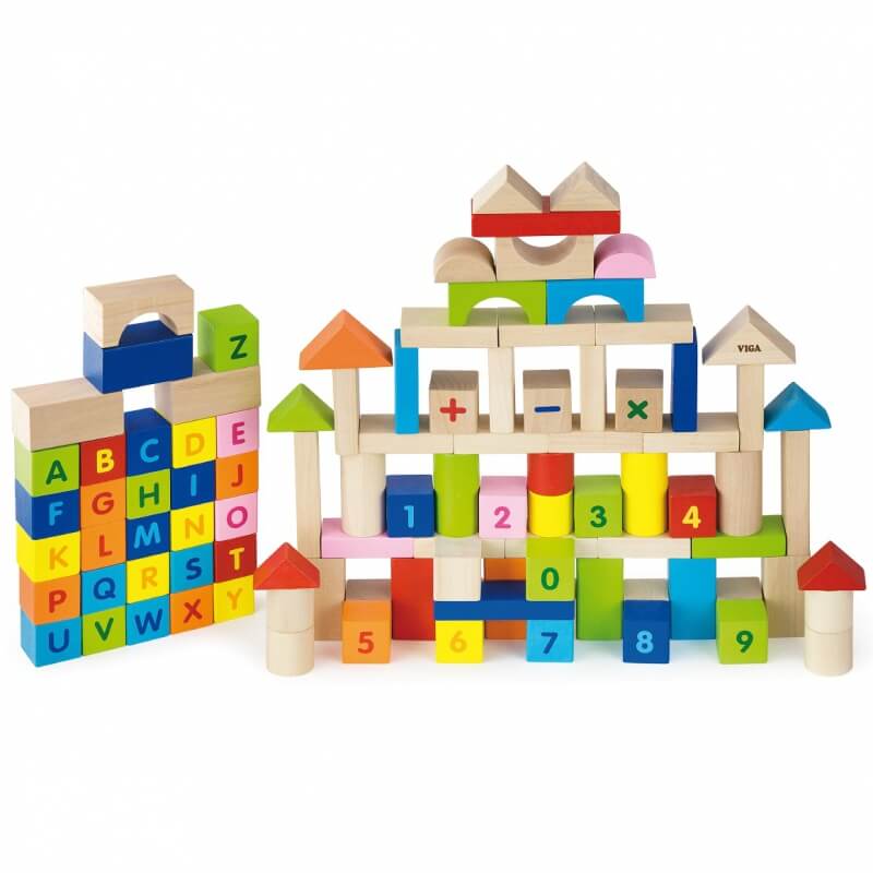 Viga Toys Klocki Drewniane Edukacyjne 100 elem. Cyferki Literki Žaislai Vaikams Ir Kūdikiams