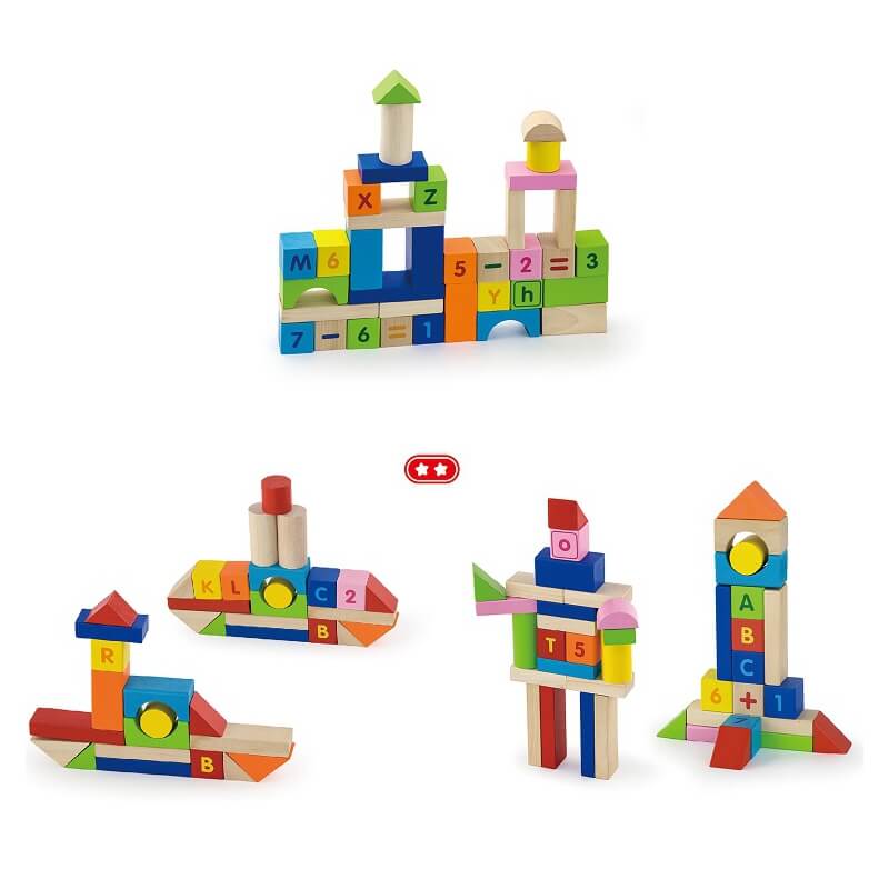 Viga Toys Klocki Drewniane Edukacyjne 100 elem. Cyferki Literki Žaislai Vaikams Ir Kūdikiams