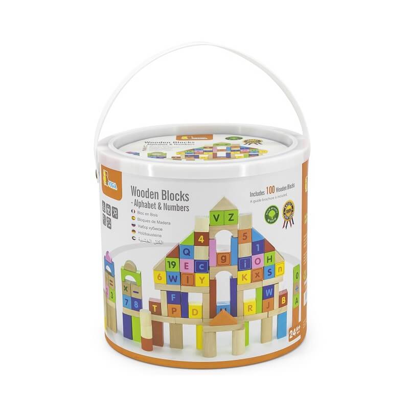 Viga Toys Klocki Drewniane Edukacyjne 100 elem. Cyferki Literki Žaislai Vaikams Ir Kūdikiams