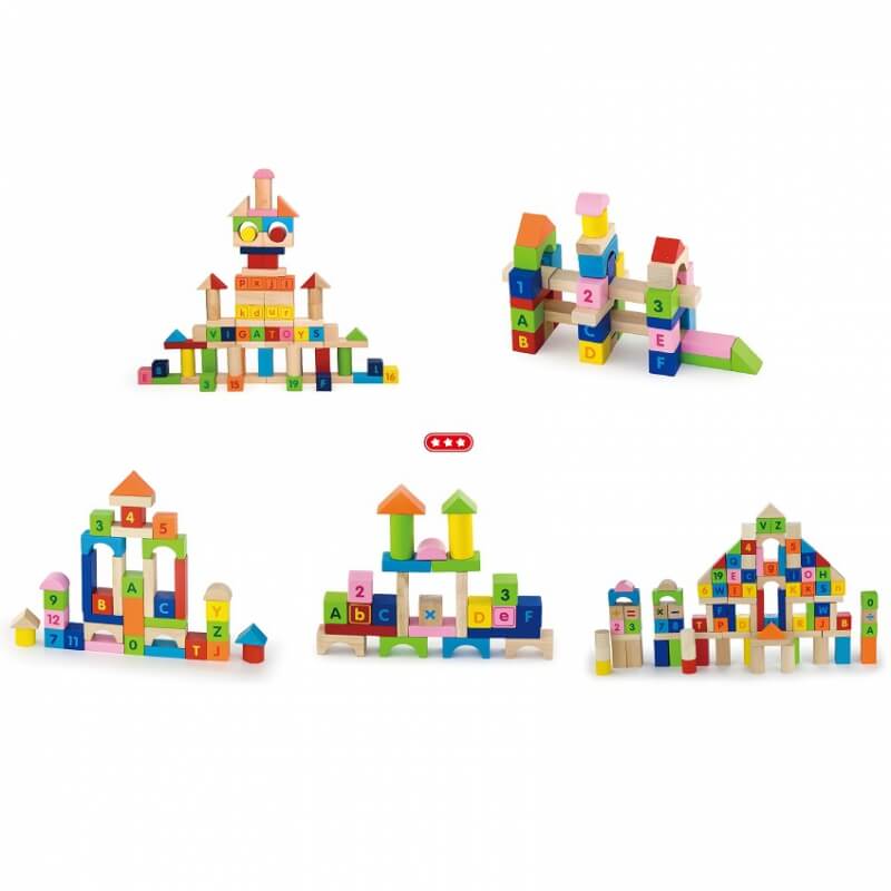 Viga Toys Klocki Drewniane Edukacyjne 100 elem. Cyferki Literki Žaislai Vaikams Ir Kūdikiams