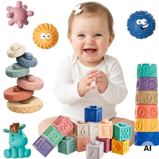 Woopie Baby Minkštos Sensorinės Kaladėlės, 27 Dalys Žaislai Kūdikiams Minkštos Kaladėlės