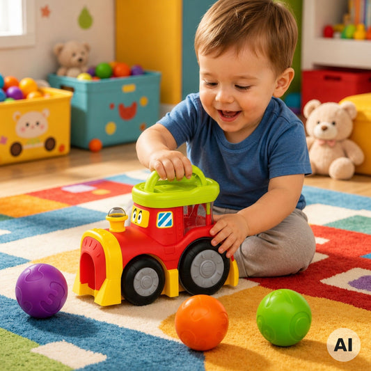 Woopie Baby traukinukas su iššokančiais kamuoliukais