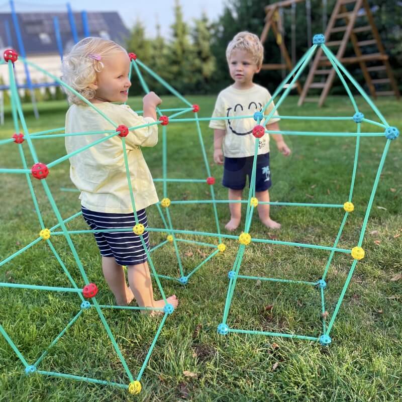 WOOPIE Didelės Statybinės Palapinės Šiaudinių Vamzdžių Rinkinys 128 El. Lauko Pramogos