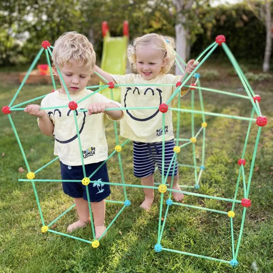 WOOPIE Didelės Statybinės Palapinės Šiaudinių Vamzdžių Rinkinys 128 El. Lauko Pramogos