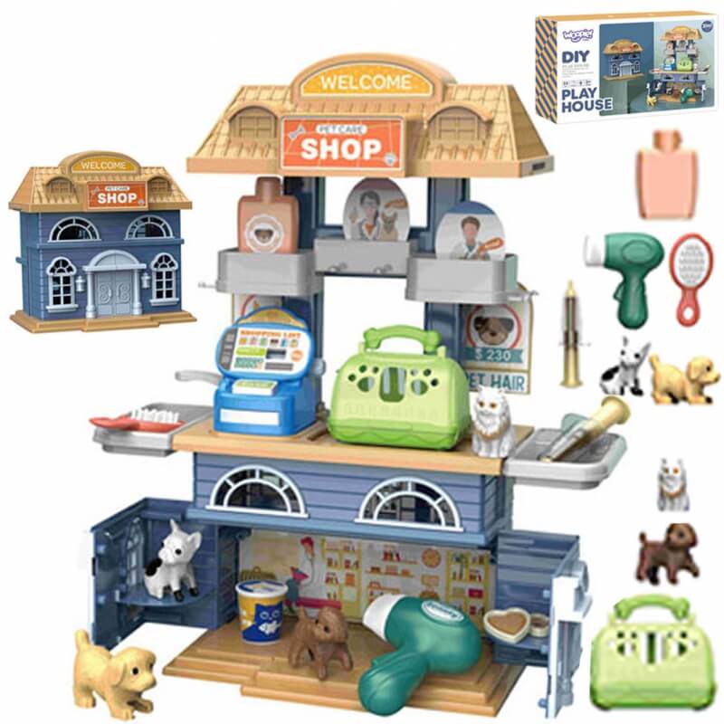 WOOPIE Domek 2w1 Sklep Zoologiczny + Salon Urody Weterynarz 33 el. Žaislai Vaikams Ir Kūdikiams