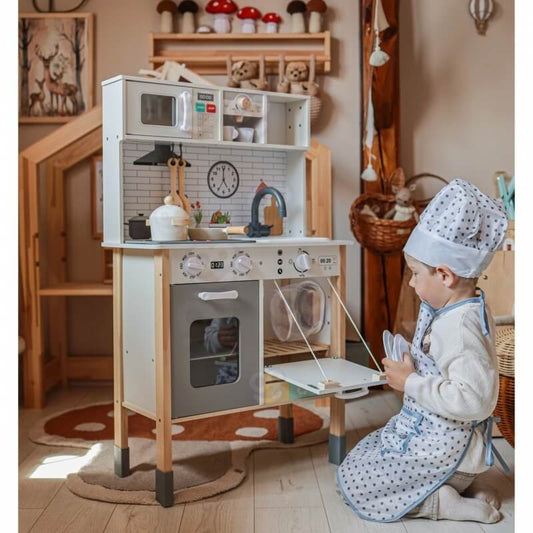 Woopie Green Medinė Vaikiška Virtuvėlė 9 Viename Su Priedais Vaikiškos Virtuvėlės