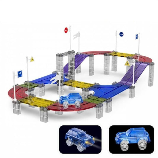 Woopie Magnetinė Lenktynių Trasa Su LED Automobiliu Vaikams 3+ 137 vnt Magnetiniai Žaislai