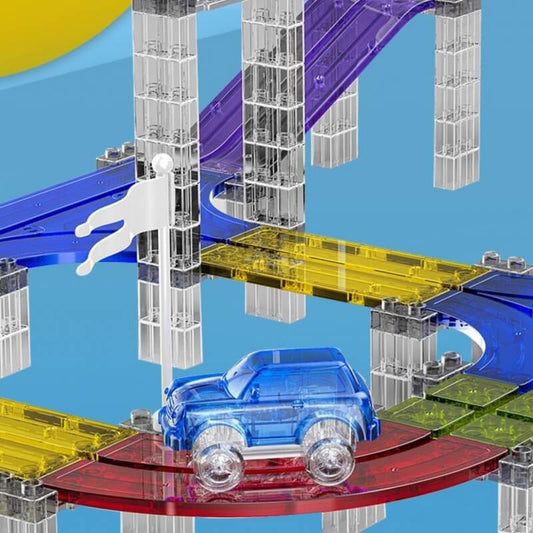 Woopie Magnetinė Lenktynių Trasa Su LED Automobiliu Vaikams 3+ 76 vnt. Magnetiniai Žaislai