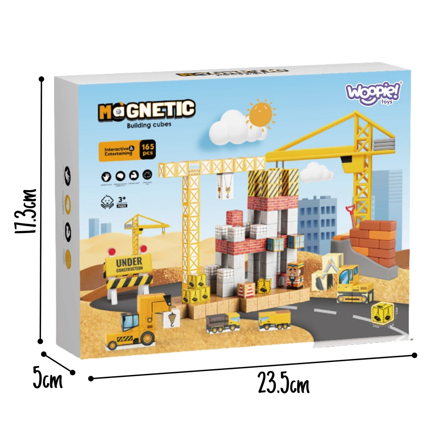 WOOPIE Magnetinės Kaladėlės „Statybų Aikštelė“, 165 Dalys Magnetiniai Žaislai