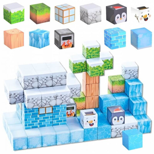 Woopie Magnetinės Kaladėlės Vaikams 66 Detalių Žiemos Rinkinys Magnetiniai Žaislai