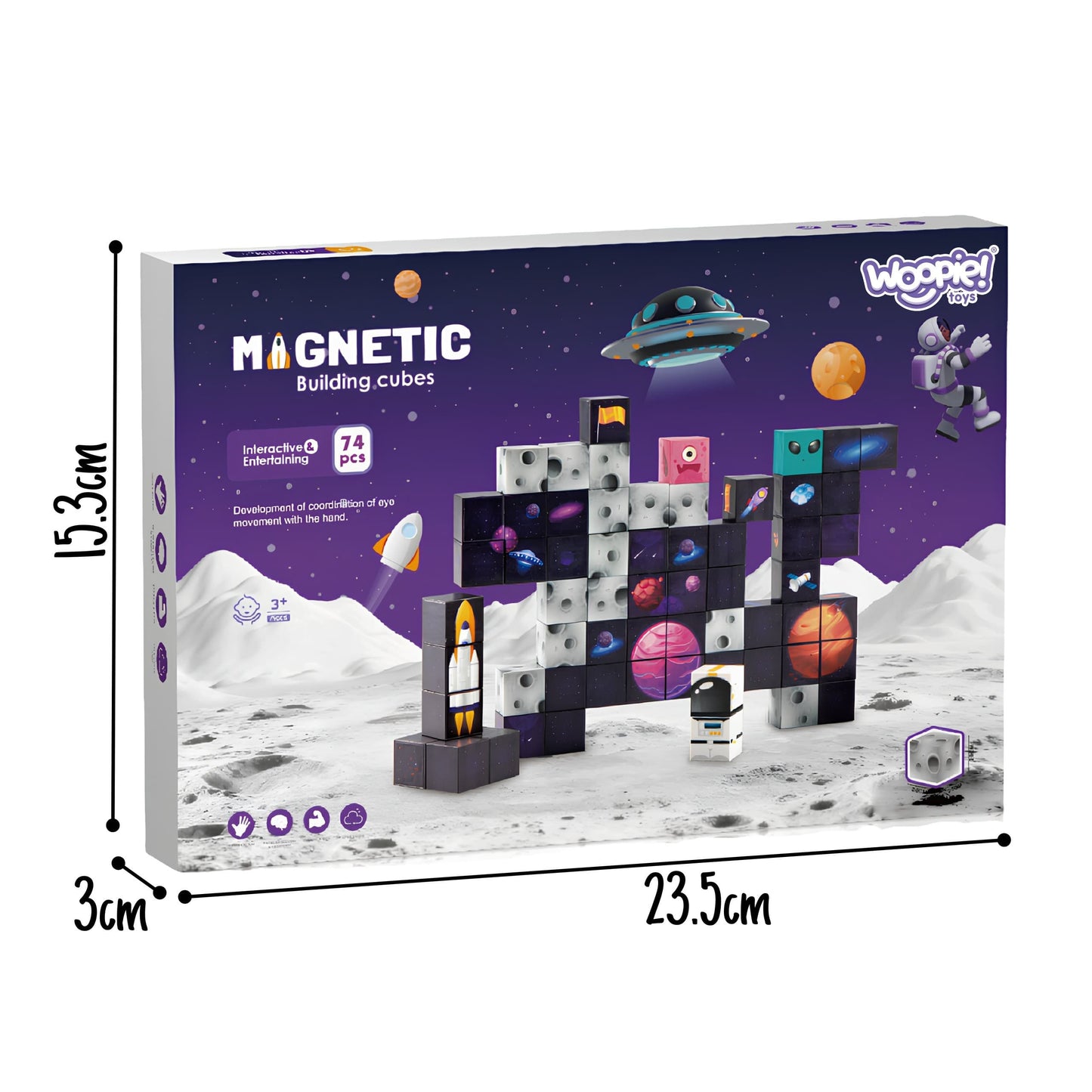 WOOPIE Magnetinės Konstrukcinės Kaladėlės „Kosmosas“, 74 Dalys Magnetiniai Žaislai
