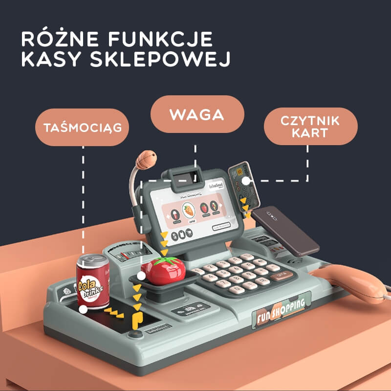 WOOPIE Vaikų Kasos Aparatas Skeneris Skalė Mikrofonas + 25 Priedai Žaislai Vaikams