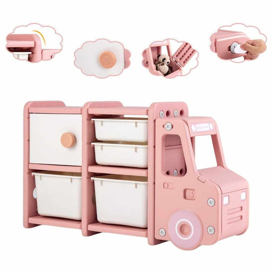 Žaislų Lentyna Sunkvežimis Su Dėžėmis Ir Durelėmis, Rožinė 1328 Žaislų Dėžės Ir Lentynos