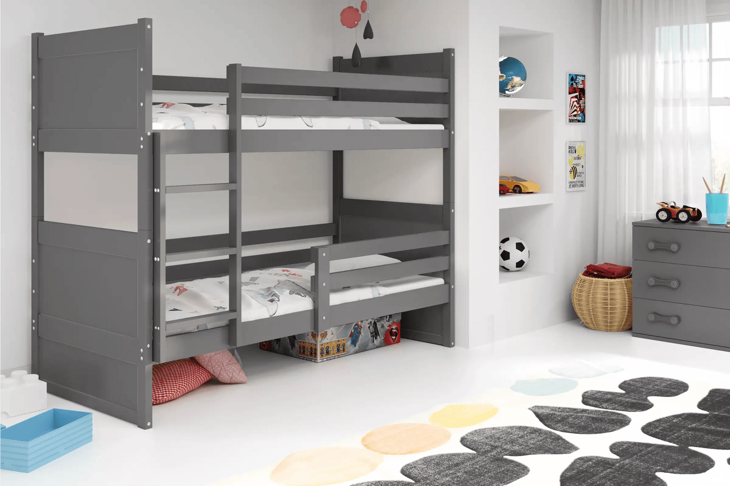 Lova "Rico" Trivietė Arba Su Stalčiumi 80 x 160-200cm Pilkas Rėmas Beds & Bed Frames 80 x 160 / Be Stalčiaus / Grafitas