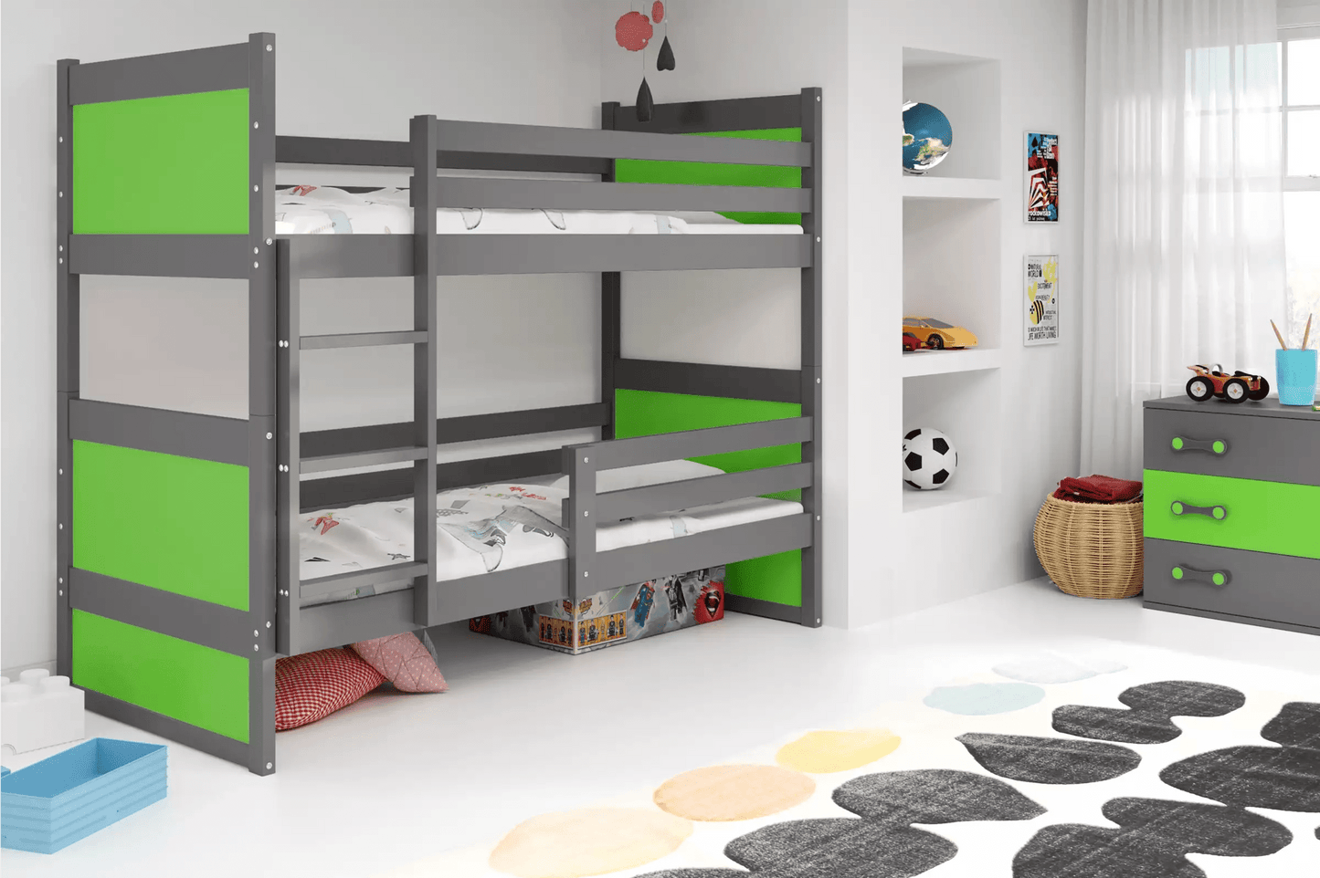 Lova "Rico" Trivietė Arba Su Stalčiumi 80 x 160-200cm Pilkas Rėmas Beds & Bed Frames 80 x 160 / Be Stalčiaus / Žalia