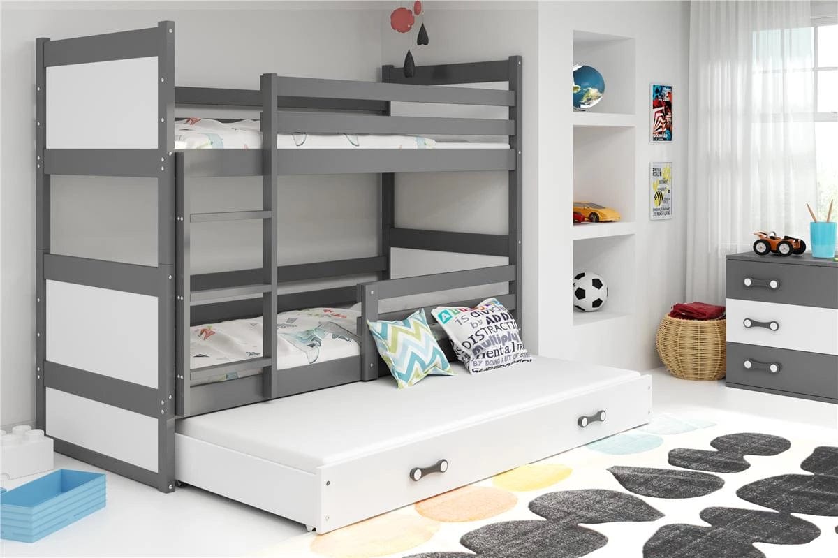 Lova "Rico" Trivietė Arba Su Stalčiumi 80 x 160-200cm Pilkas Rėmas Beds & Bed Frames 80 x 160 / Su Papildoma Vieta Miegui / Balta