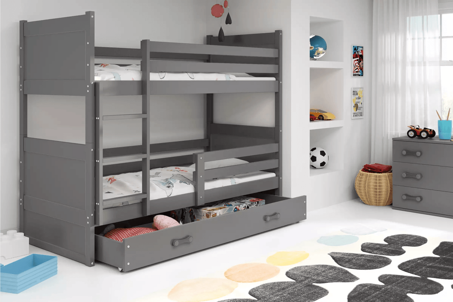 Lova "Rico" Trivietė Arba Su Stalčiumi 80 x 160-200cm Pilkas Rėmas Beds & Bed Frames 80 x 160 / Su Stalčium / Grafitas