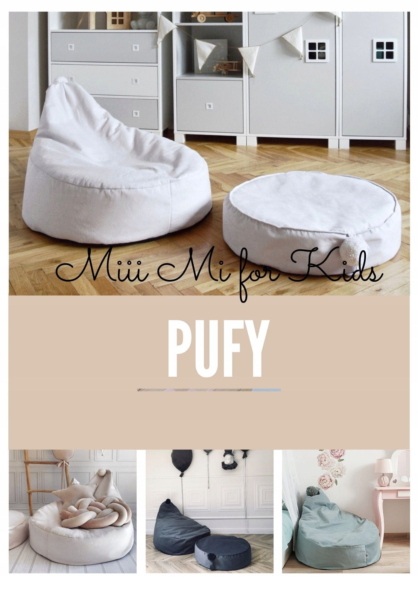 Minkštas vaikiškas pufas Kreminės spalvos 55 x 65 x 22 cm Baby & Toddler Furniture Sets