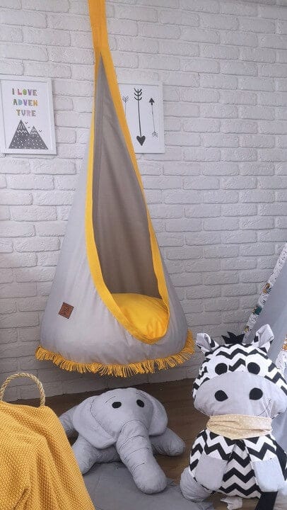 Supynė "Kokonas" Tinka Lauke ir Namie, Boho Stiliaus Su Kutais Geltona Play Swings