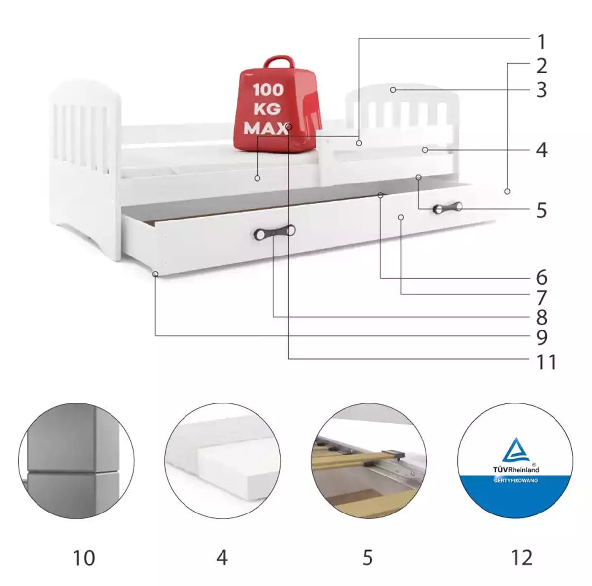 Vaikiška Lova "Classic" Su Stalčiumi Trys Spalvos Beds & Bed Frames