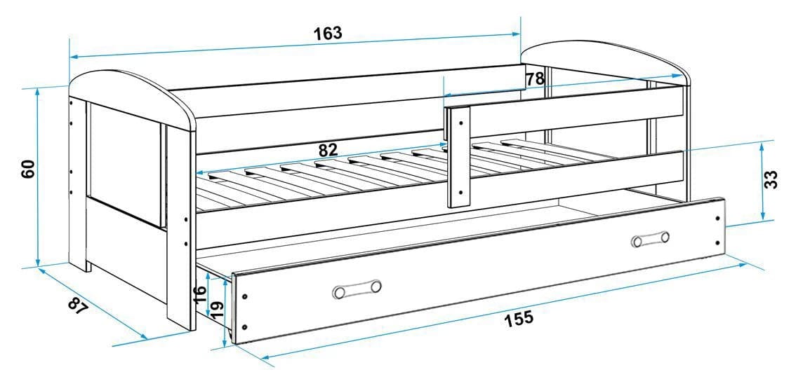 Vaikiška Lova Filip Balta Spalva 160 x 80 cm/190 x 80 cm Cribs & Toddler Beds