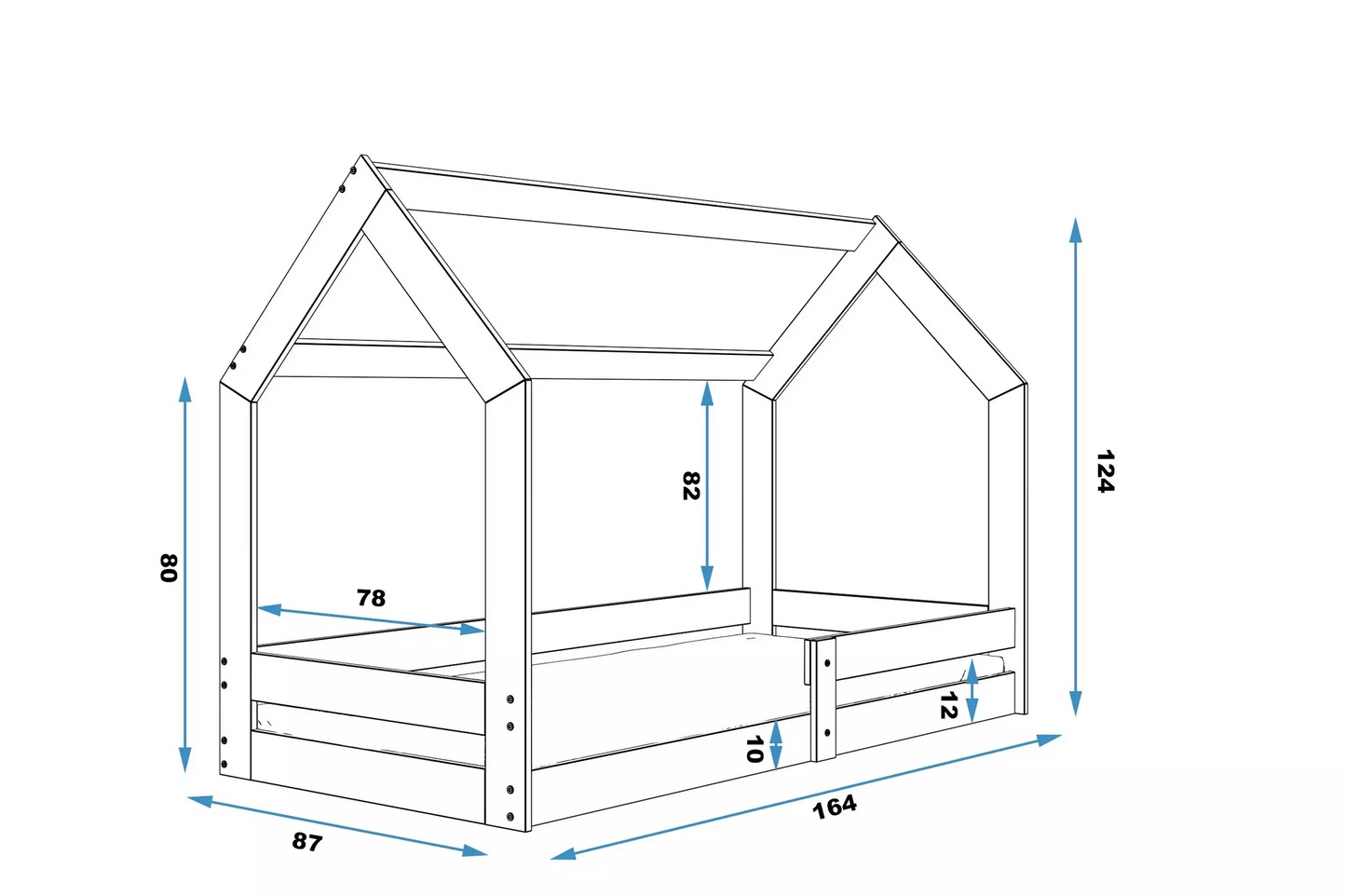 Vaikiška Lova "Namelis" + Čiužinys 160x80cm 3 Spalvos Beds & Bed Frames