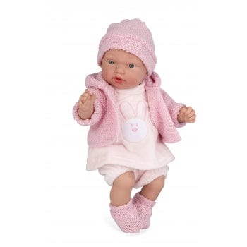 Verkiantis kūdikėlis su zuikiu ant suknytės, 28 cm Dolls