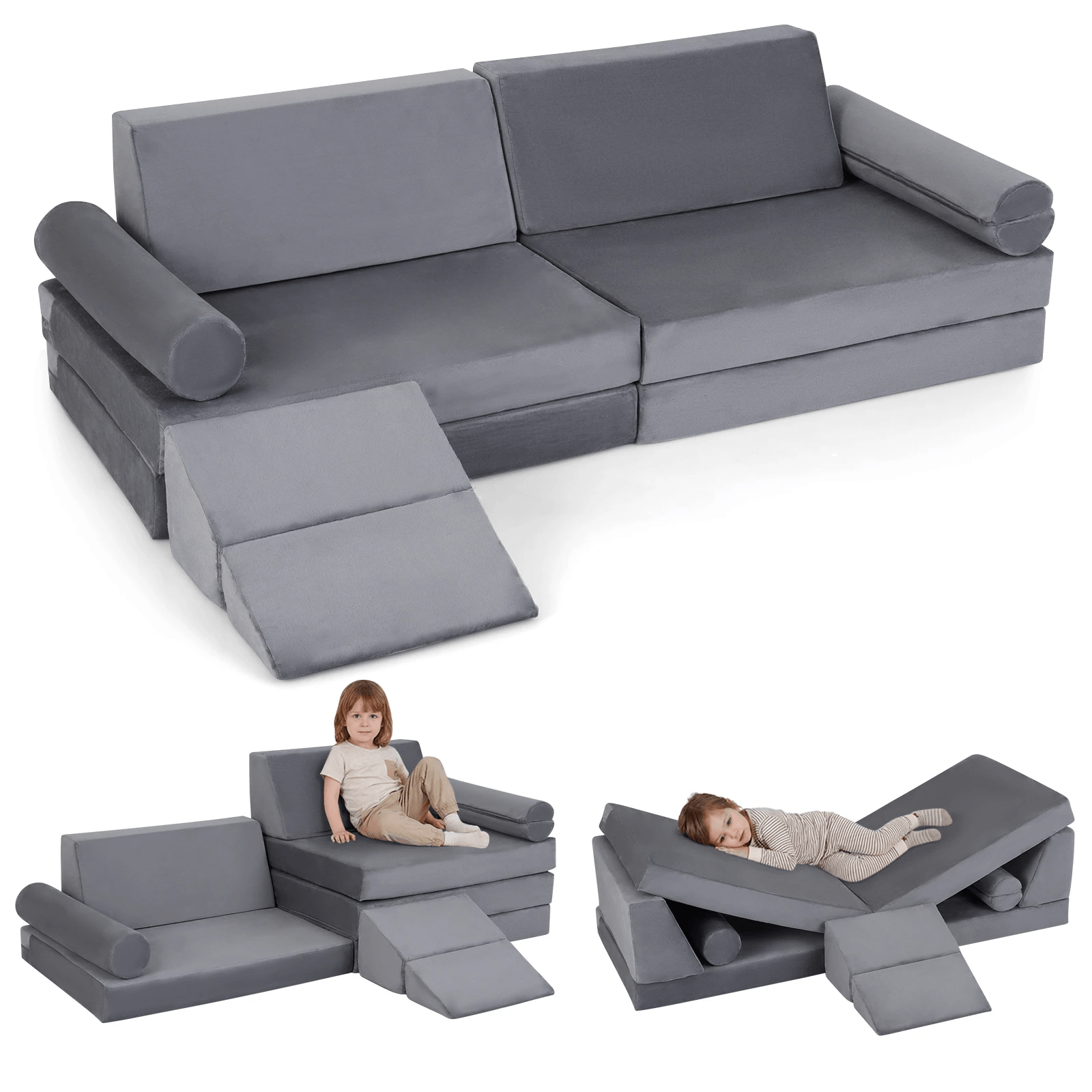 10 Dalių Modulinė Vaikiška Sofa Su Skalbiamu Užvalkalu Ir Minkštu Veliūru Modulinės sofos