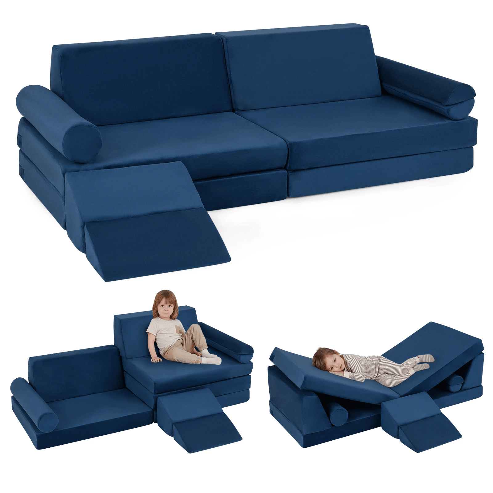 10 Dalių Modulinė Vaikiška Sofa Su Skalbiamu Užvalkalu Ir Minkštu Veliūru Modulinės sofos